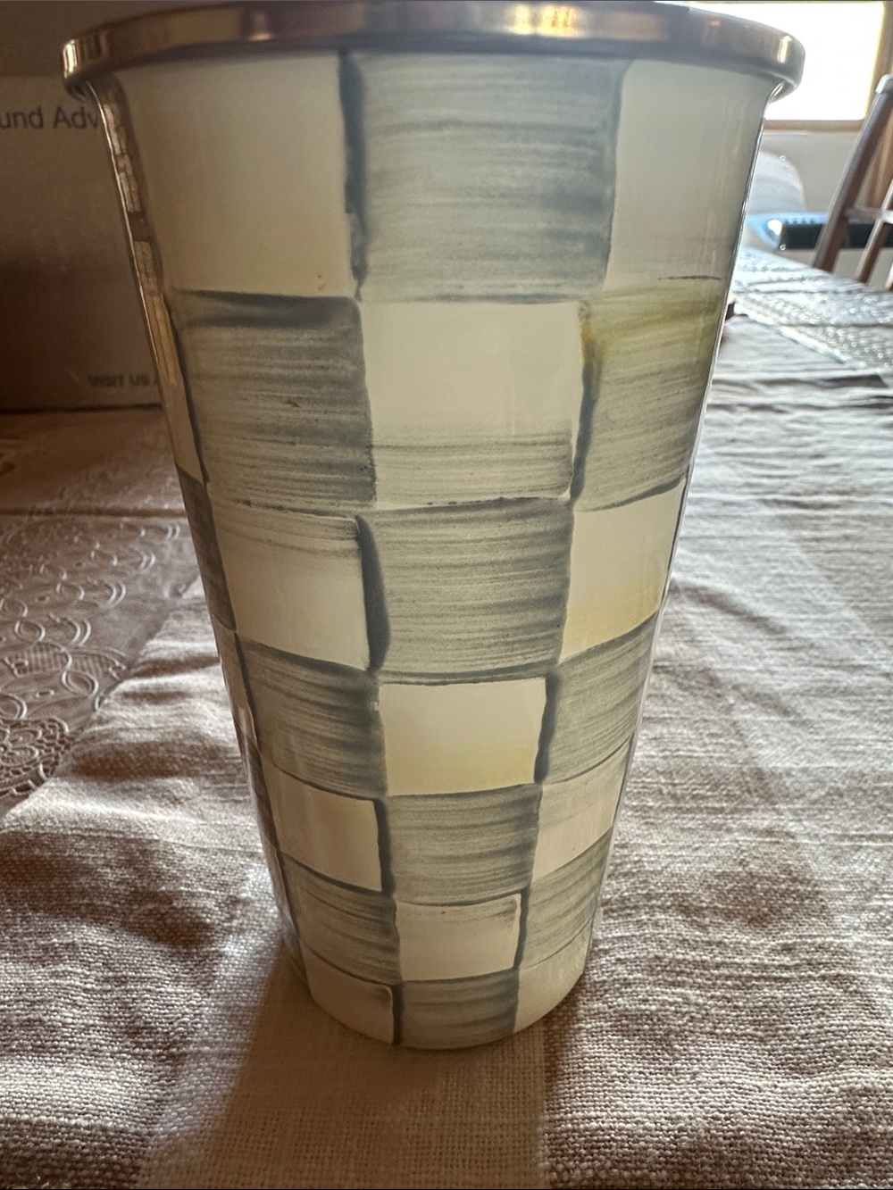 MacKenzie-Childs Cream Sterling Check Enamel Tumbler 20 oz NWT - Picture 4 of 7